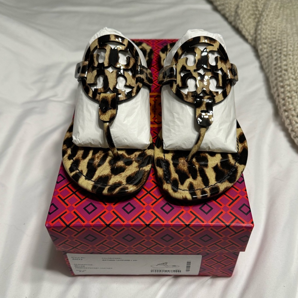 TORY BURCH MILLER LEOPARD PRINT SLIDES